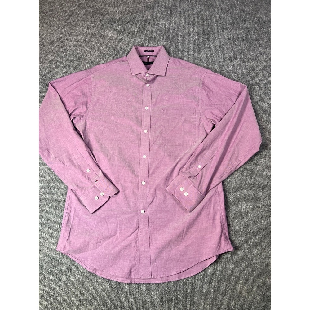 Tommy Hilfiger Men L Purple Dress Shirt Regular Fit Stretch Wrinkle Free Classic